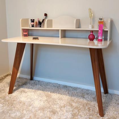 Imagem de Escrivaninha com 5 Nichos 120 cm Penteadeira Feminina Sofia Off White/Cedro 100% em MDF