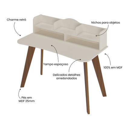Imagem de Escrivaninha com 5 Nichos 120 cm Penteadeira Feminina Sofia Off White/Cedro 100% em MDF