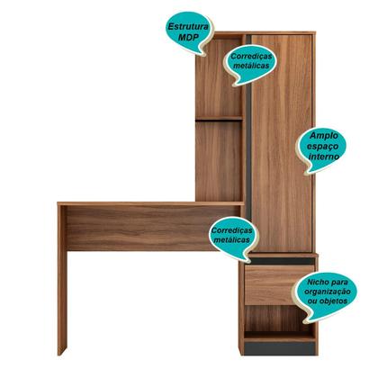 Imagem de Escrivaninha com Armario 1 Porta 1 Gaveta 1 Nicho Office Bélgica