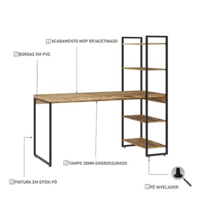 Imagem de Escrivaninha com Estante Alta 4 Prateleiras 1,50m Dynamica