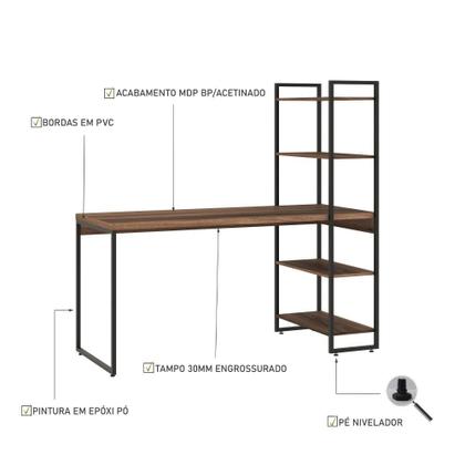 Imagem de Escrivaninha com Estante Alta 4 Prateleiras 1,50m Dynamica