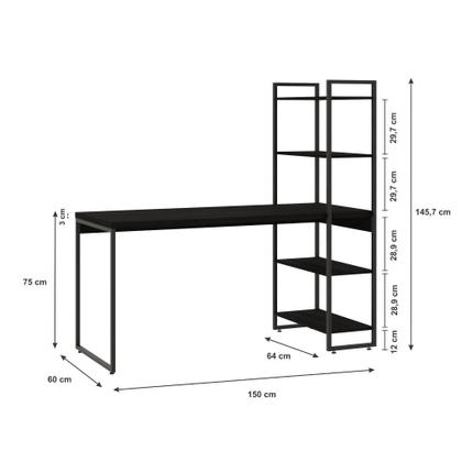 Imagem de Escrivaninha com Estante Alta 4 Prateleiras 1,50m Dynamica