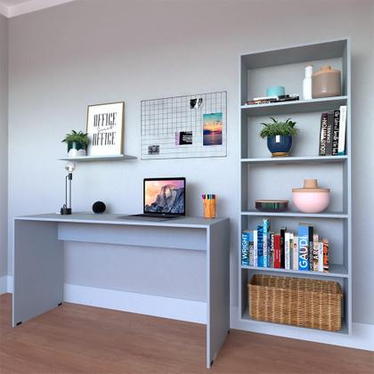 Imagem de Escrivaninha com Estante e Prateleira KitCubos Cinza Cristal