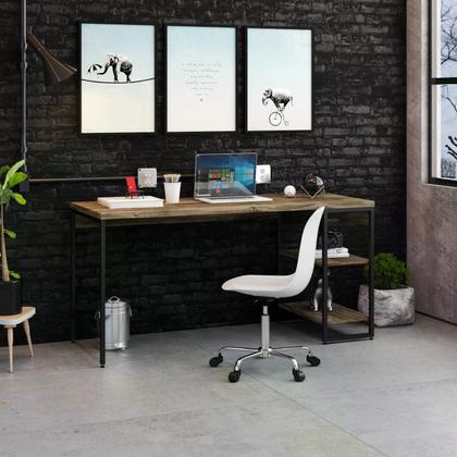 Imagem de Escrivaninha com Estante Industrial com 2 Nichos - Carvalho Dark/Preto