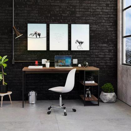 Imagem de Escrivaninha com Estante Industrial com 2 Nichos - Nogal/Preto