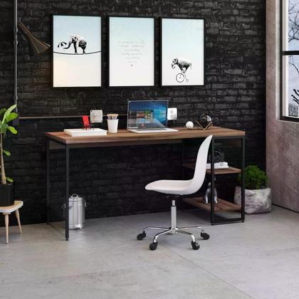 Imagem de Escrivaninha com Estante Industrial com 2 Nichos - Nogal/Preto
