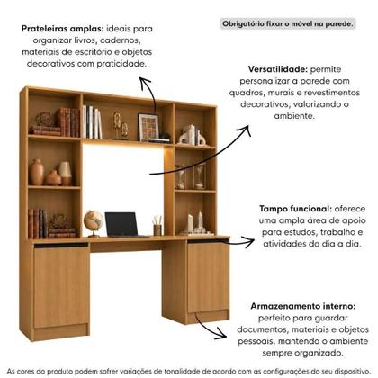Imagem de Escrivaninha com Estante Smart MP6075 2 Portas MDF 180CM Amadeirado Multimóveis