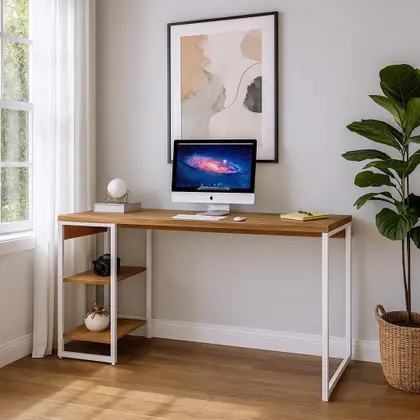 Imagem de Escrivaninha com Estante Studio Mel e Branca 150x75 cm