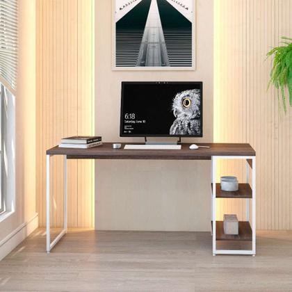 Escrivaninha com Estante Studio Nogal e Branca 150x75 cm - Modern Imagem de Escrivaninha com Estante Studio Nogal e Branca 150x75 cm