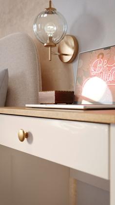 Imagem de Escrivaninha com Gaveta Mesa de Estudos Home Office Escritório Estilo - Off White com Freijó