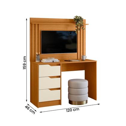 Imagem de Escrivaninha com Painel Doble Ripado 120cm 3 Gavetas