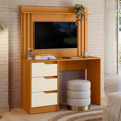 Imagem de Escrivaninha com Painel Doble Ripado 120cm 3 Gavetas