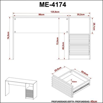 Imagem de Escrivaninha com Ripado 135,8 cm 2 Gavetas 1 Nicho ME4174 Espresso Móveis