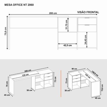 Imagem de Escrivaninha Com Tampo Giratório 2 Gavetas Nt2060 Branco