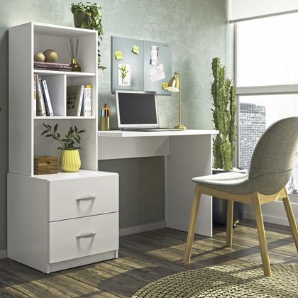 Escrivaninha Cristal com Estante Livreiro Multiuso 2 Gavetas - Peternella Imagem de Escrivaninha Cristal com Estante Livreiro Multiuso 2 Gavetas
