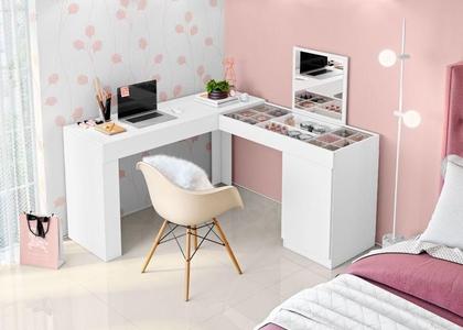 Imagem de Escrivaninha de Canto com Penteadeira Paris Branco Fosco Liso - Fênix