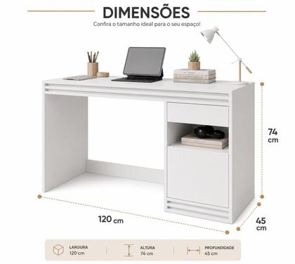 Imagem de Escrivaninha de Estudos 120 Cm com 1 Porta e 1 Gaveta Quarto Home Office Escritório Mesa De Trabalho Organizador Moderna Multiuso