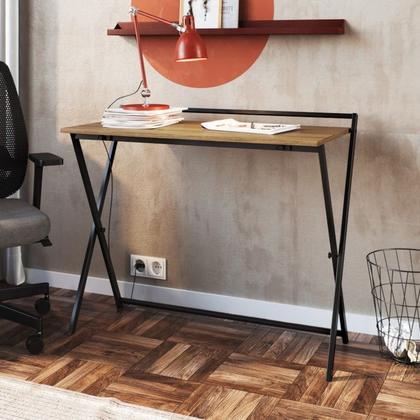 Imagem de Escrivaninha Dobravel Estante 180 Cm Industrial 22X23 Preto Mell PP