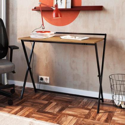 Imagem de Escrivaninha Dobravel Estante 180 Cm Industrial 22x23 Preto Mell Pp Preto Mell