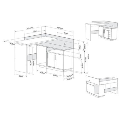 Imagem de Escrivaninha em L 110x107cm 2 Portas Office Mega