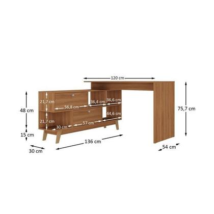 Imagem de Escrivaninha em L 120x136cm 2 Portas com Estante 1 Porta Retrô Espresso Móveis