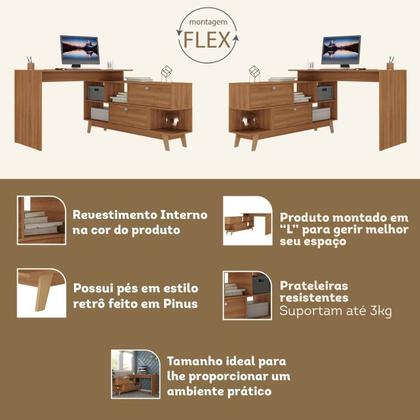Imagem de Escrivaninha em L 120x136cm 2 Portas com Estante 1 Porta Retrô Espresso Móveis