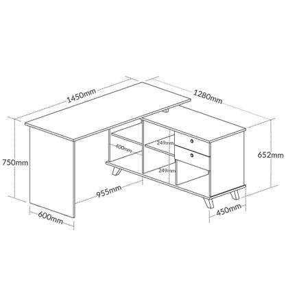 Imagem de Escrivaninha Em L Com 2 Gavetas e 5 Nichos Artany Gold Cor Olmo com Branco