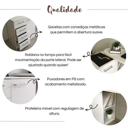 Imagem de Escrivaninha Em L Com 4 Gavetas 1 Porta E Nicho London Branco
