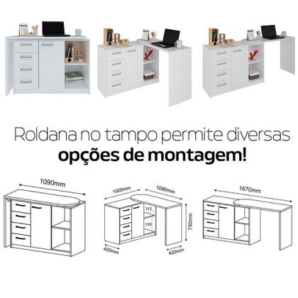 Imagem de Escrivaninha Em L Com 4 Gavetas 1 Porta E Nicho London Branco