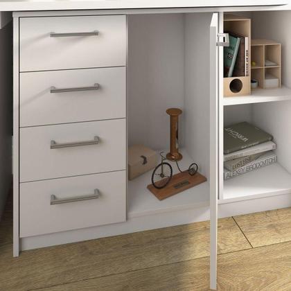 Imagem de Escrivaninha Em L Com 4 Gavetas 1 Porta E Nicho London Branco