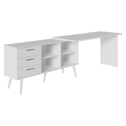 Imagem de Escrivaninha Em L Mesa Para Computador Gamer 3 Gavetas Branco Lisboa Madesa