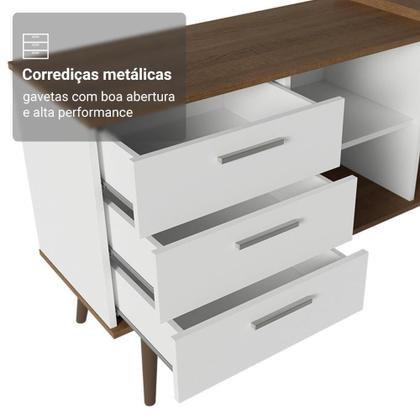 Imagem de Escrivaninha Em L Mesa Para Computador Gamer 3 Gavetas Branco/rustic Lisboa Madesa