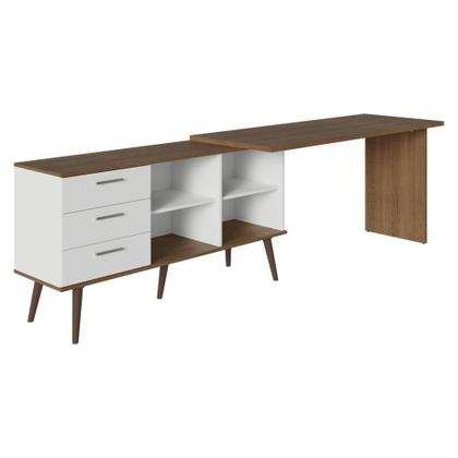 Imagem de Escrivaninha Em L Mesa Para Computador Gamer 3 Gavetas Branco/rustic Lisboa Madesa