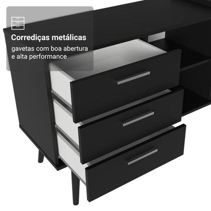 Imagem de Escrivaninha Em L Mesa Para Computador Gamer 3 Gavetas Preto Lisboa Madesa