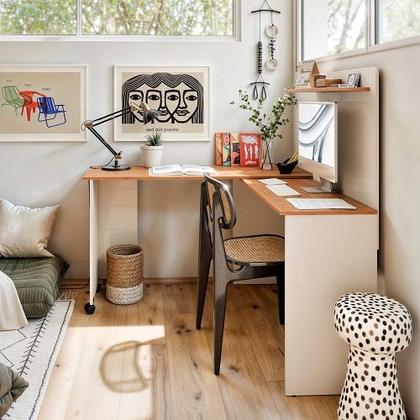 Imagem de Escrivaninha em L Off White/Freijó  EJ Móveis