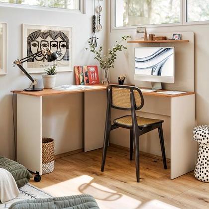 Imagem de Escrivaninha em L Off White/Freijó  EJ Móveis