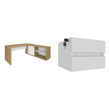 Imagem de Escrivaninha em L para Escritório com Porta de Correr e 2 Gavetas