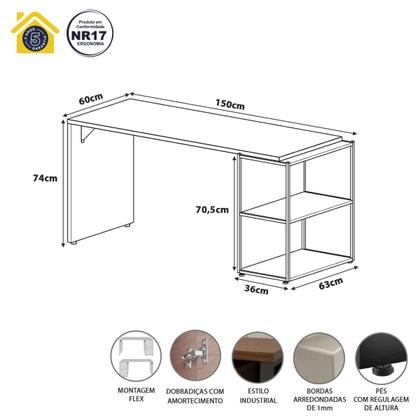 Imagem de Escrivaninha Escritório com Estante Baixa 3 Prateleiras F5