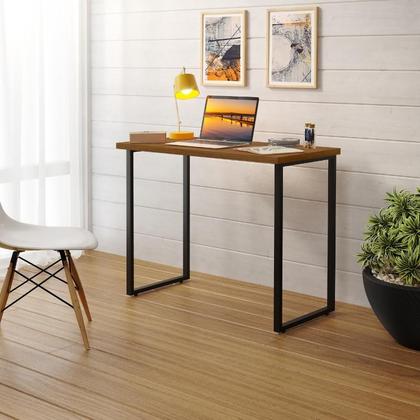 Imagem de Escrivaninha Estilo Industrial Mesa Com Pés De Ferro E Tampo De Madeira Para Computador Estudo Home Office