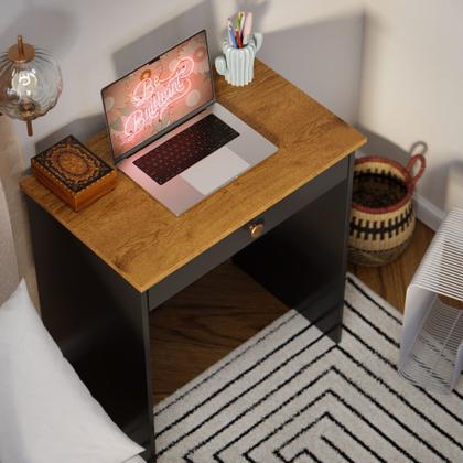 Imagem de Escrivaninha Estilo mesa para computador ou notebook com 1 gaveta - Preto com Freijó