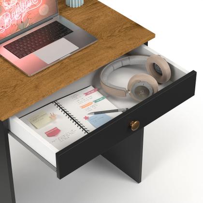 Imagem de Escrivaninha Estilo mesa para computador ou notebook com 1 gaveta - Preto com Freijó
