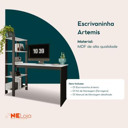 Imagem de Escrivaninha Estudo Home Office Industrial Escritório Mesa Trabalho Penteadeira Prateleiras Artemis