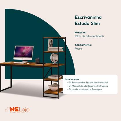 Imagem de Escrivaninha Estudo Home Office Industrial Para Escritório Mesa Trabalho Com Prateleiras