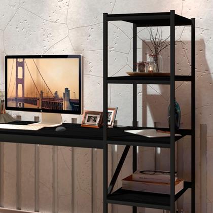 Imagem de Escrivaninha Estudo Home Office Industrial Para Escritório Mesa Trabalho Com Prateleiras