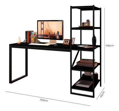 Imagem de Escrivaninha Estudo Home Office Industrial Para Escritório Mesa Trabalho Com Prateleiras