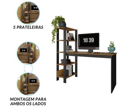 Imagem de Escrivaninha Estudo Home Office Industrial Para Escritório Mesa Trabalho Penteadeira Com Prateleiras Artemis