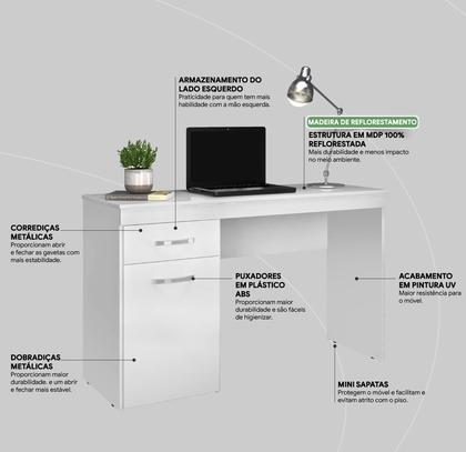 Imagem de Escrivaninha Estudo Home Office Para Escritório Mesa Trabalho Com Porta e Gaveta