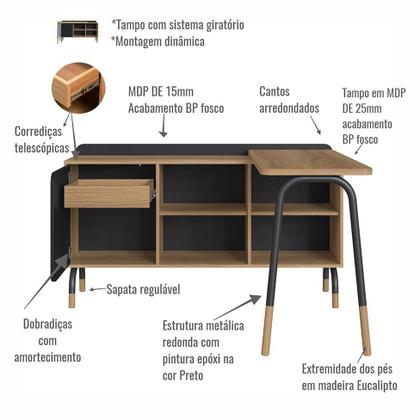 Imagem de Escrivaninha Flexus 1 PT 1 GV Hanover e Preta
