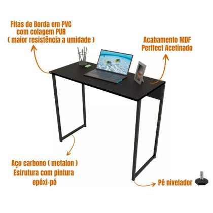 Imagem de Escrivaninha Home Office Industrial 90x50 MDF Preto  Para Quem Busca Praticidade e Estilo