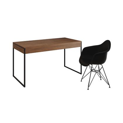 Imagem de Escrivaninha Industrial Office Estudo Malta Amêndoa 137x53cm com 1 Poltrona Preta Eames Eiffel Base 